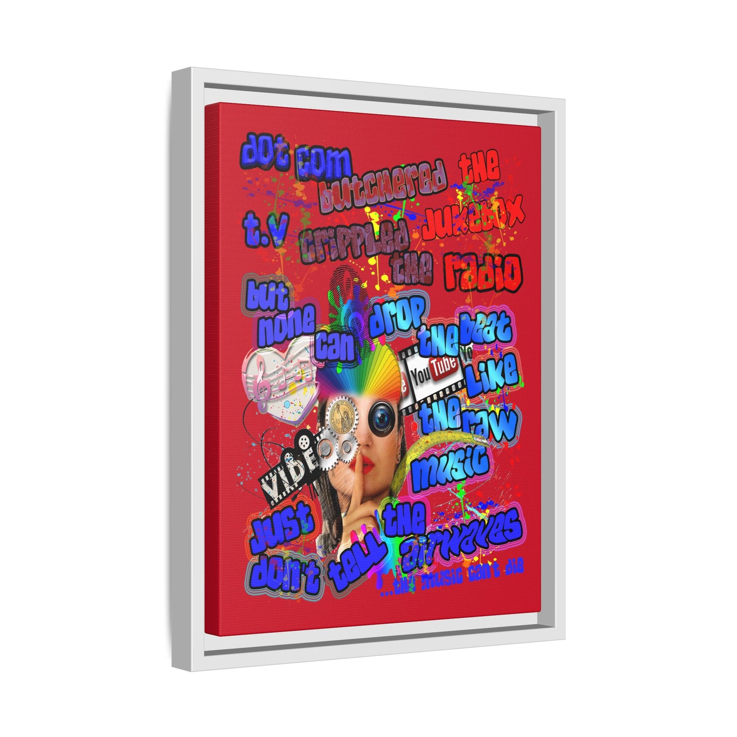 drop the beat - framed canvas art (dark red)