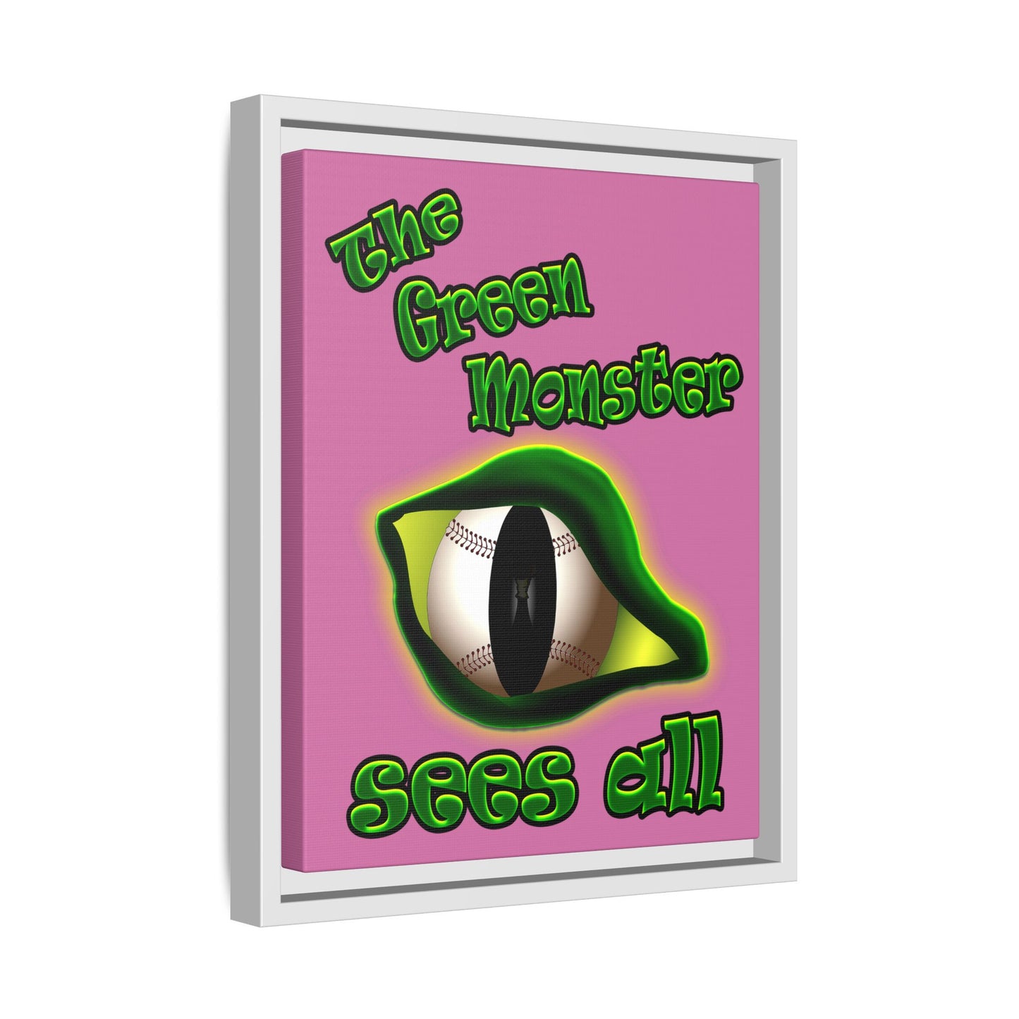 green monster - framed canvas art (light pink)