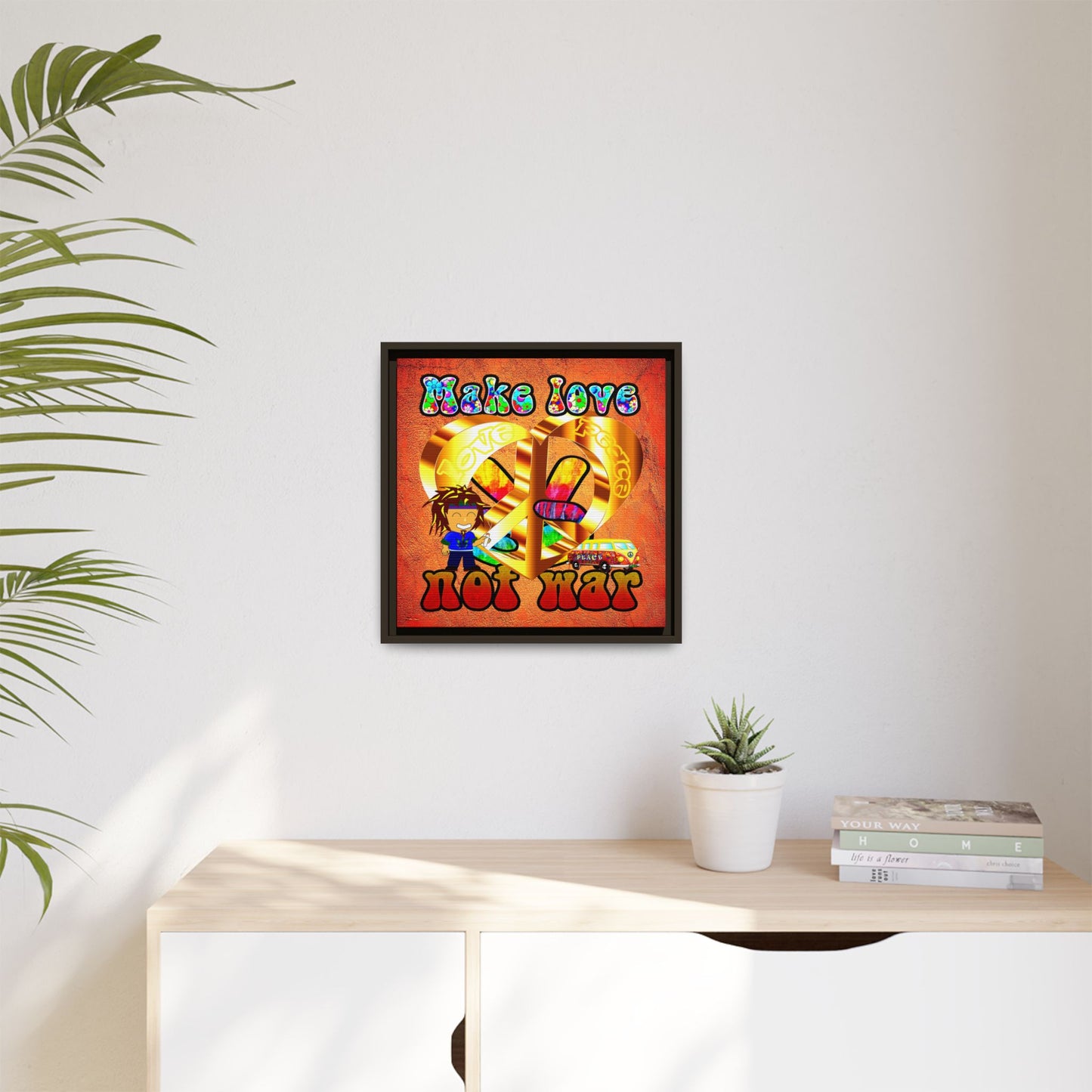 love peace - framed canvas art (burnt orange)