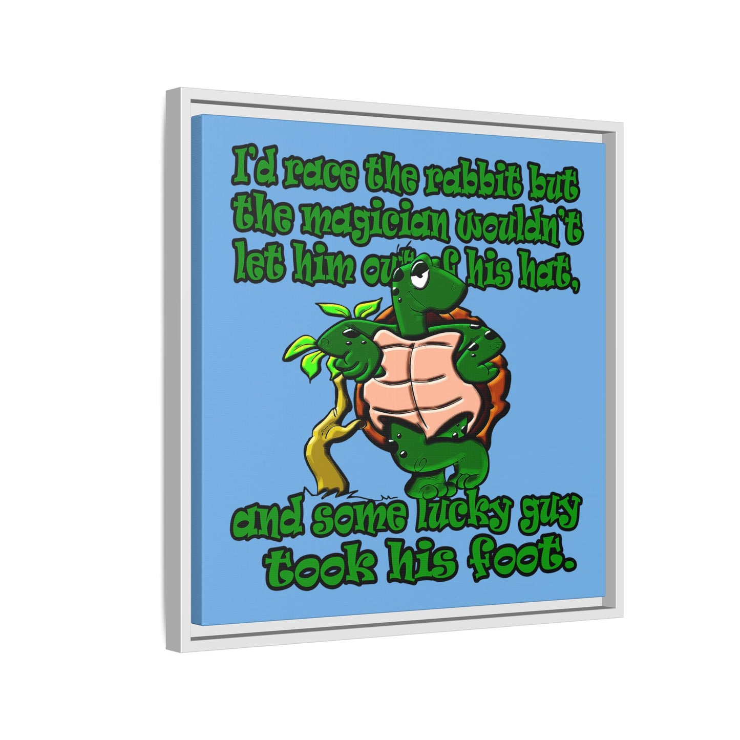 turtle race - framed canvas art (light blue)