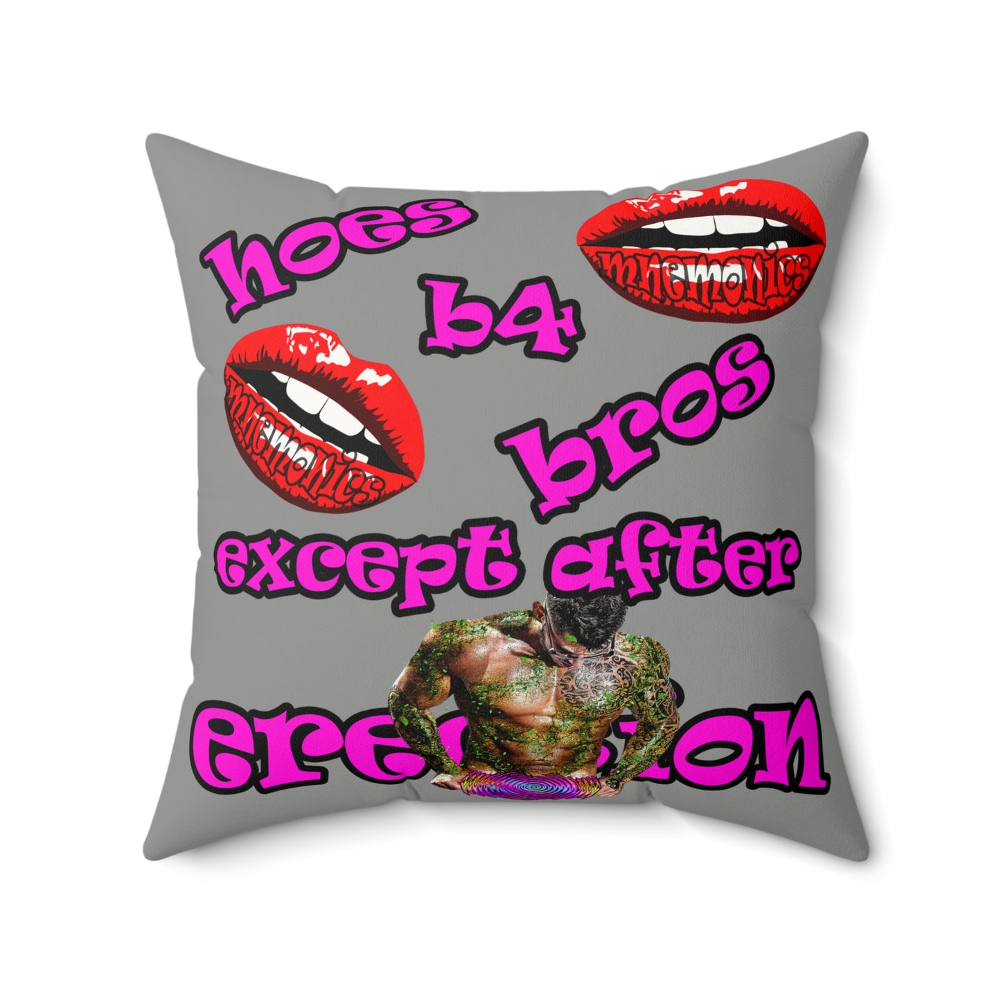 hoes b4 bros - Faux Suede Square Pillow - (grey)