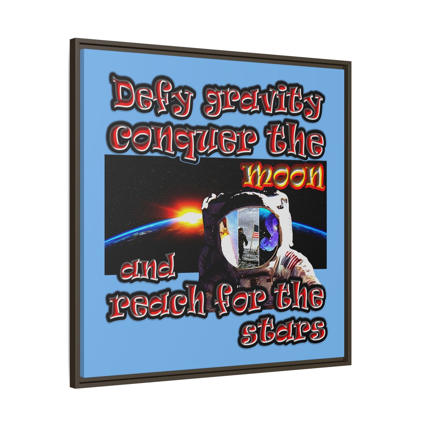 defy conquer reach - framed canvas art (light blue)