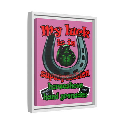my luck - framed canvas art (light pink)