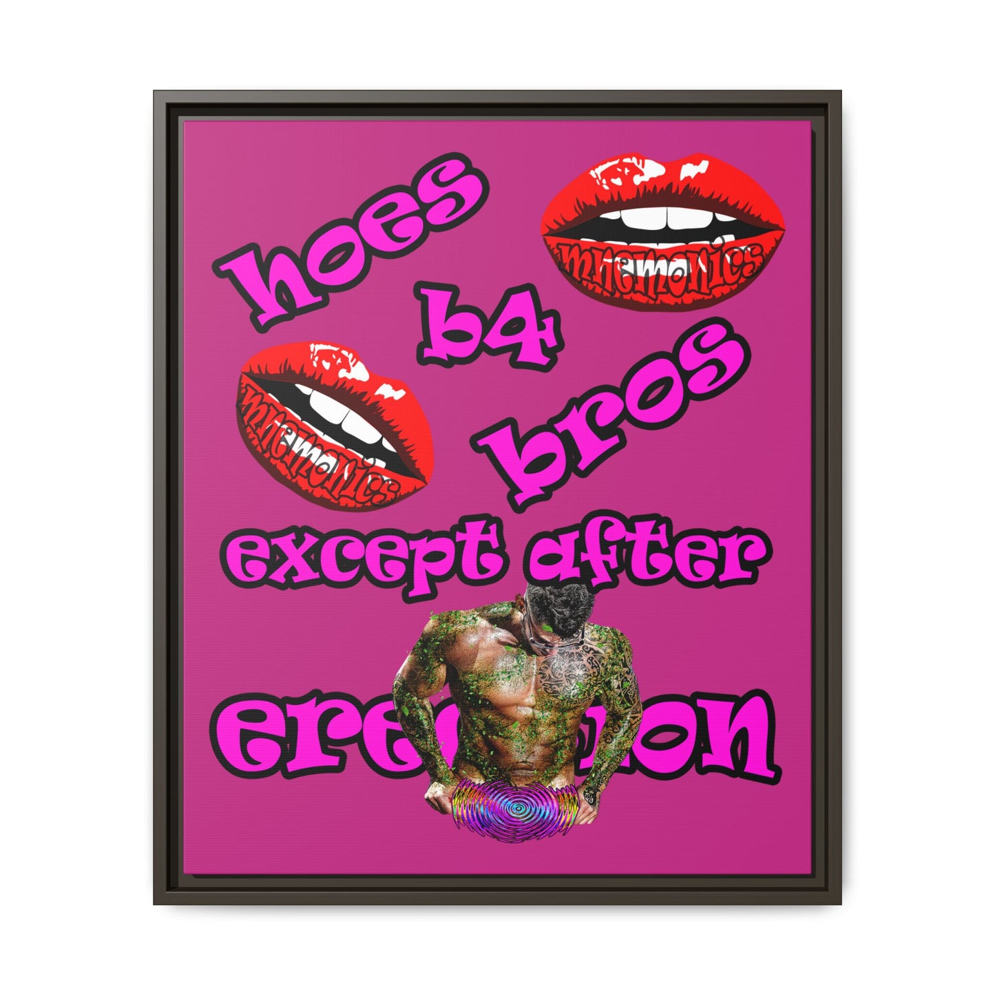hoes b4 bros - framed canvas art (pink)