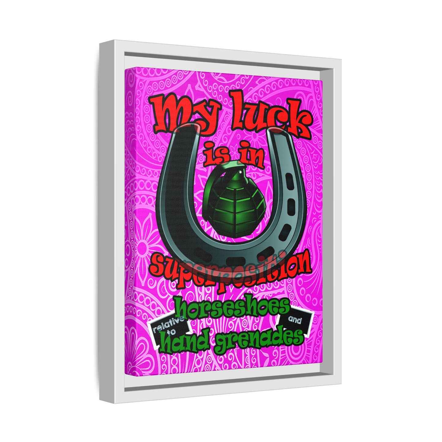 my luck - framed canvas art (pink swirl)