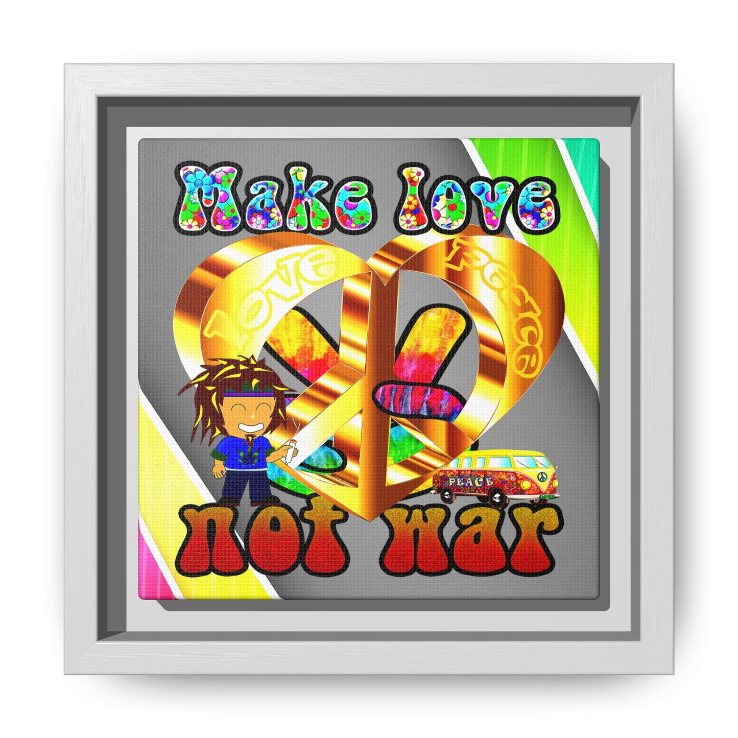 love peace - framed canvas art (rainbow split)