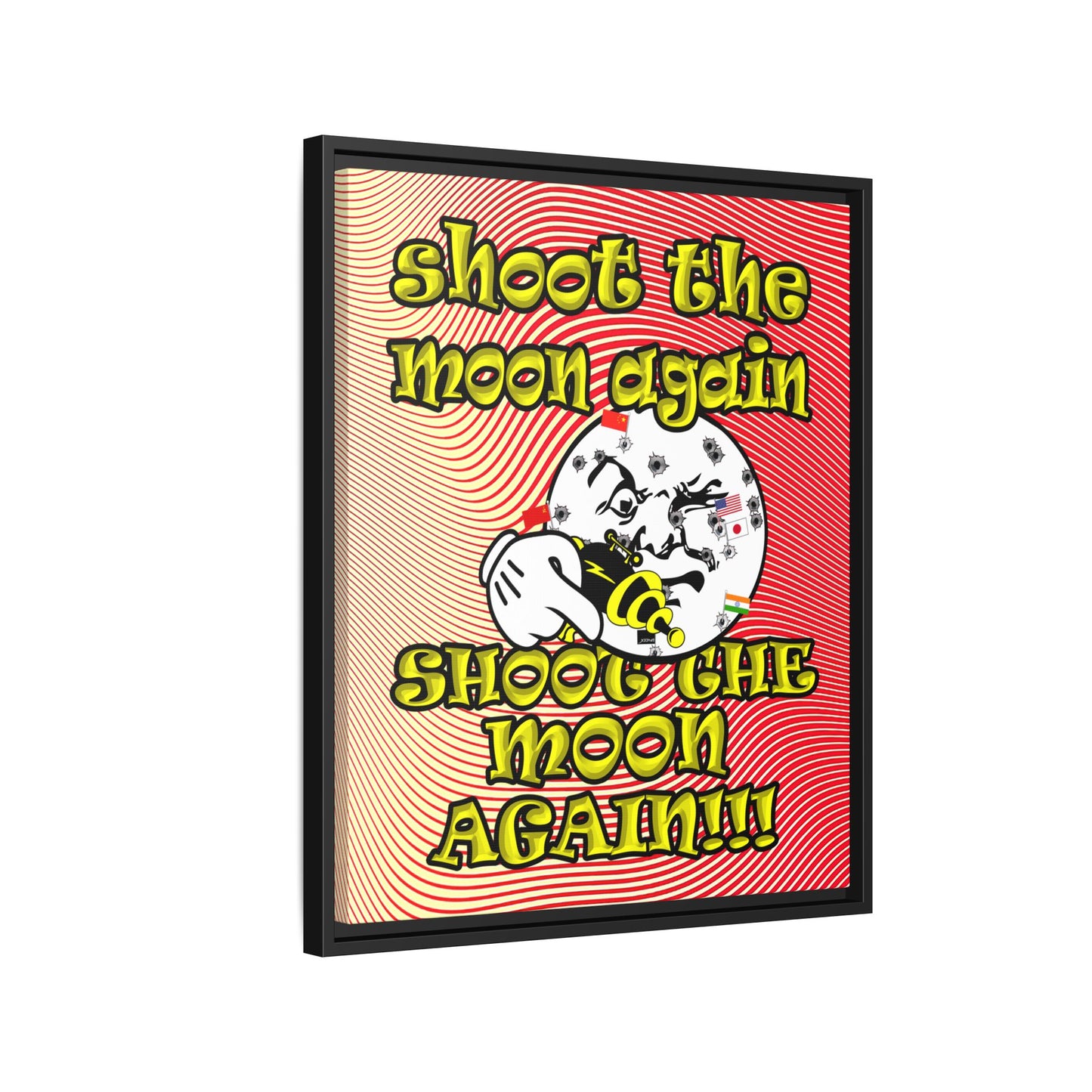 shoot the moon again - framed canvas art (yellow-orange wave)