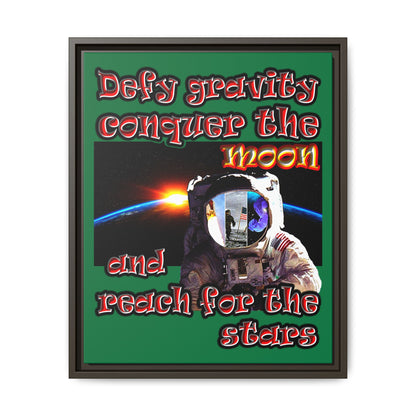 defy conquer reach - framed canvas art (dark green)
