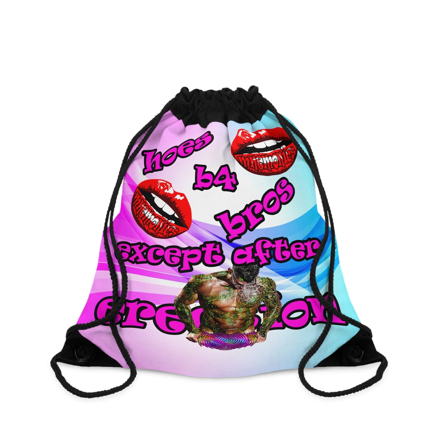 hoes b4 bros - Drawstring Bag (light blue-pink wave)