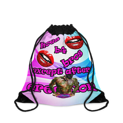 hoes b4 bros - Drawstring Bag (light blue-pink wave)