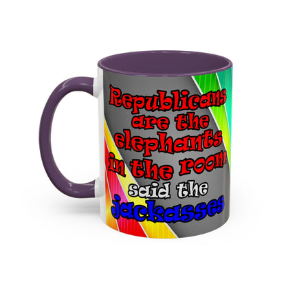donkeys and elephants - Accent Mug (rainbow split)