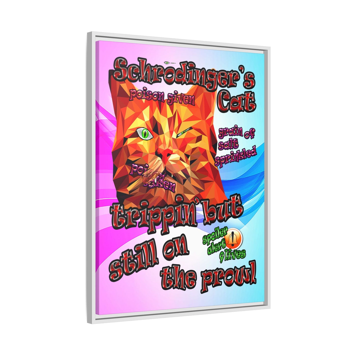 schrodinger's cat - framed canvas art (light blue-pink wave)