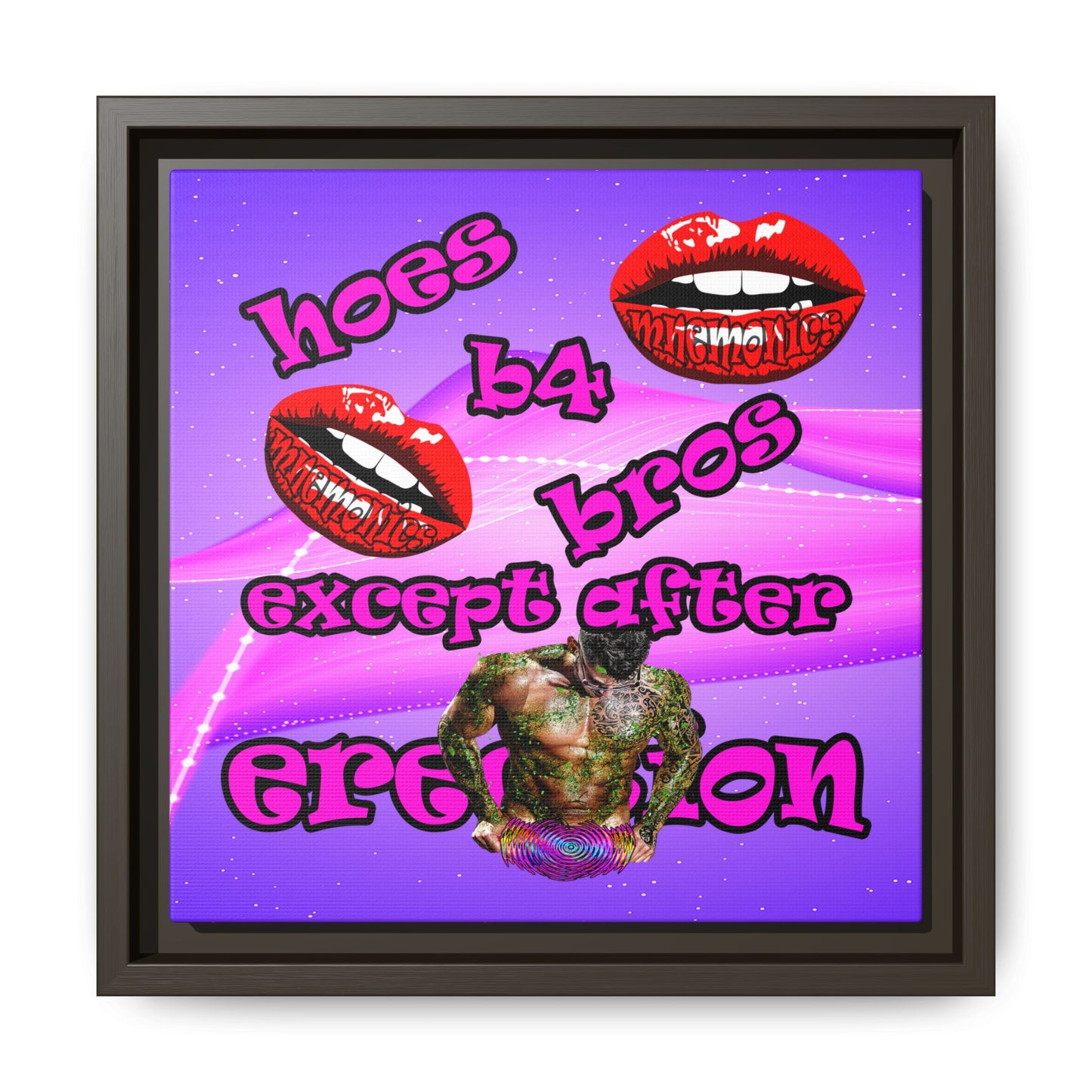 hoes b4 bros - framed canvas art (purple-pink wave)