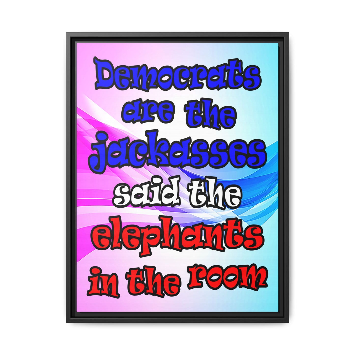 donkeys and elephants - framed canvas art (light blue-pink wave)