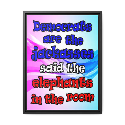 donkeys and elephants - framed canvas art (light blue-pink wave)