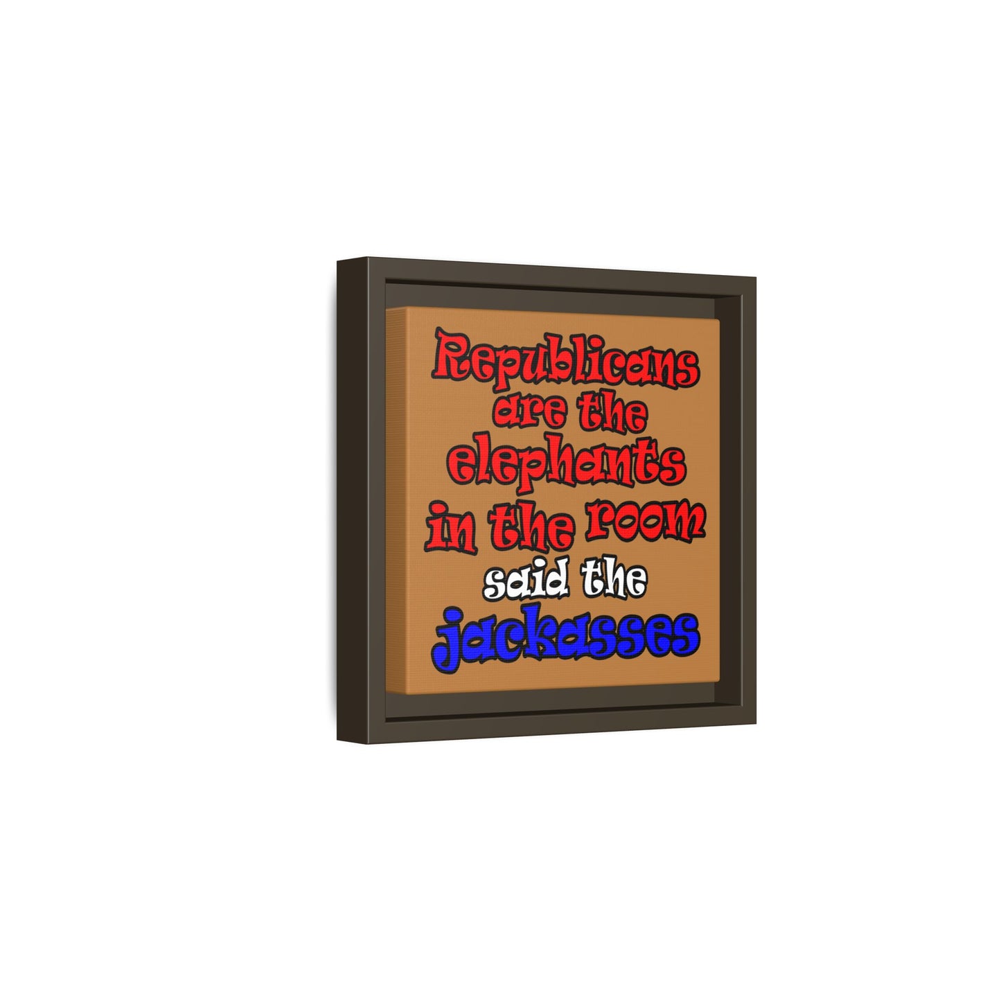 donkeys and elephants - framed canvas art (light brown)
