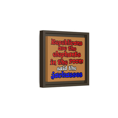 donkeys and elephants - framed canvas art (light brown)