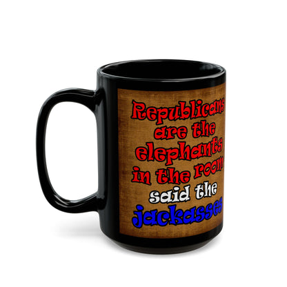 donkeys and elephants - Black Mug (brown papyrus)