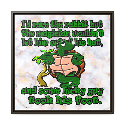 turtle race - framed canvas art (white marble)