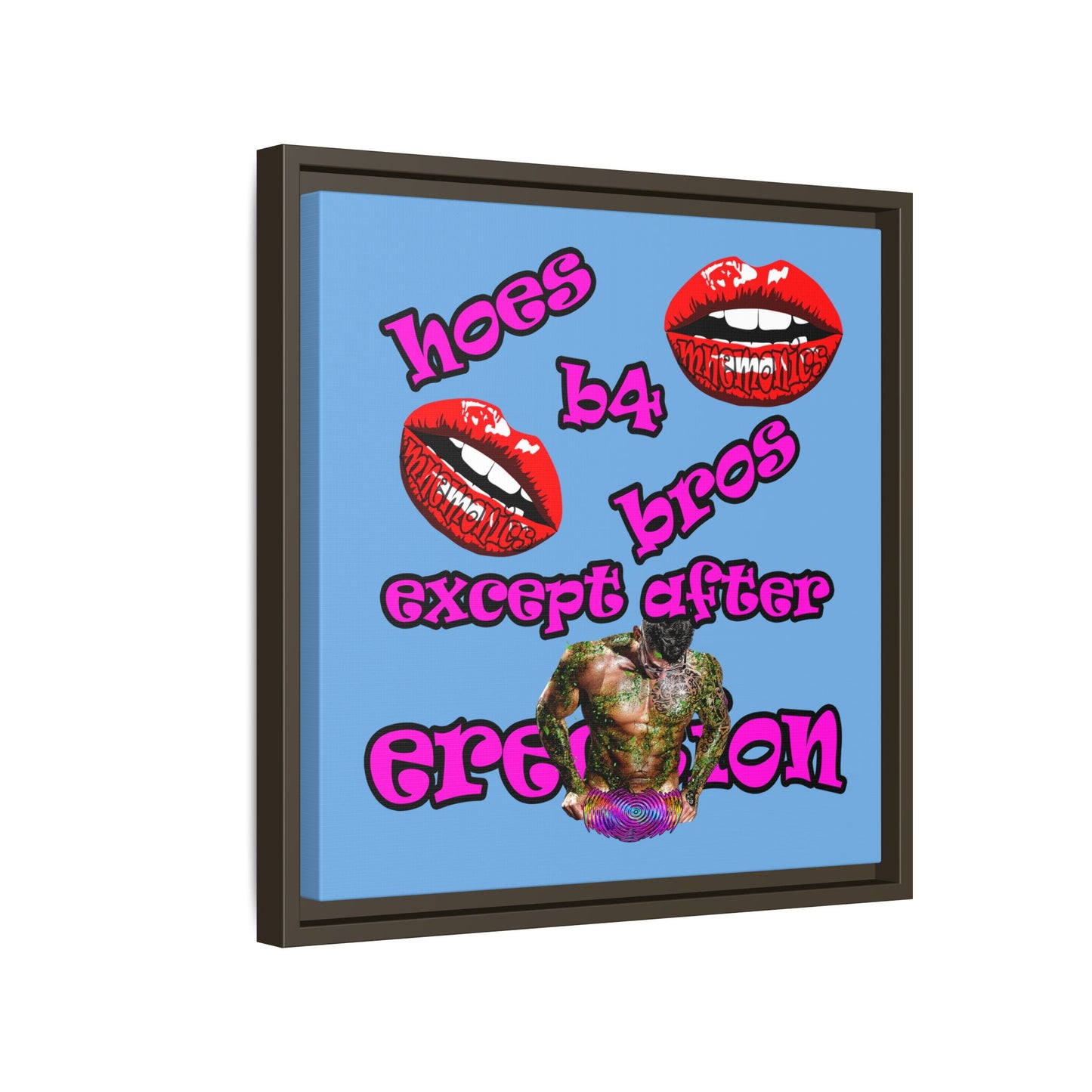 hoes b4 bros - framed canvas art (light blue)