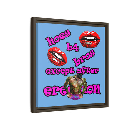 hoes b4 bros - framed canvas art (light blue)