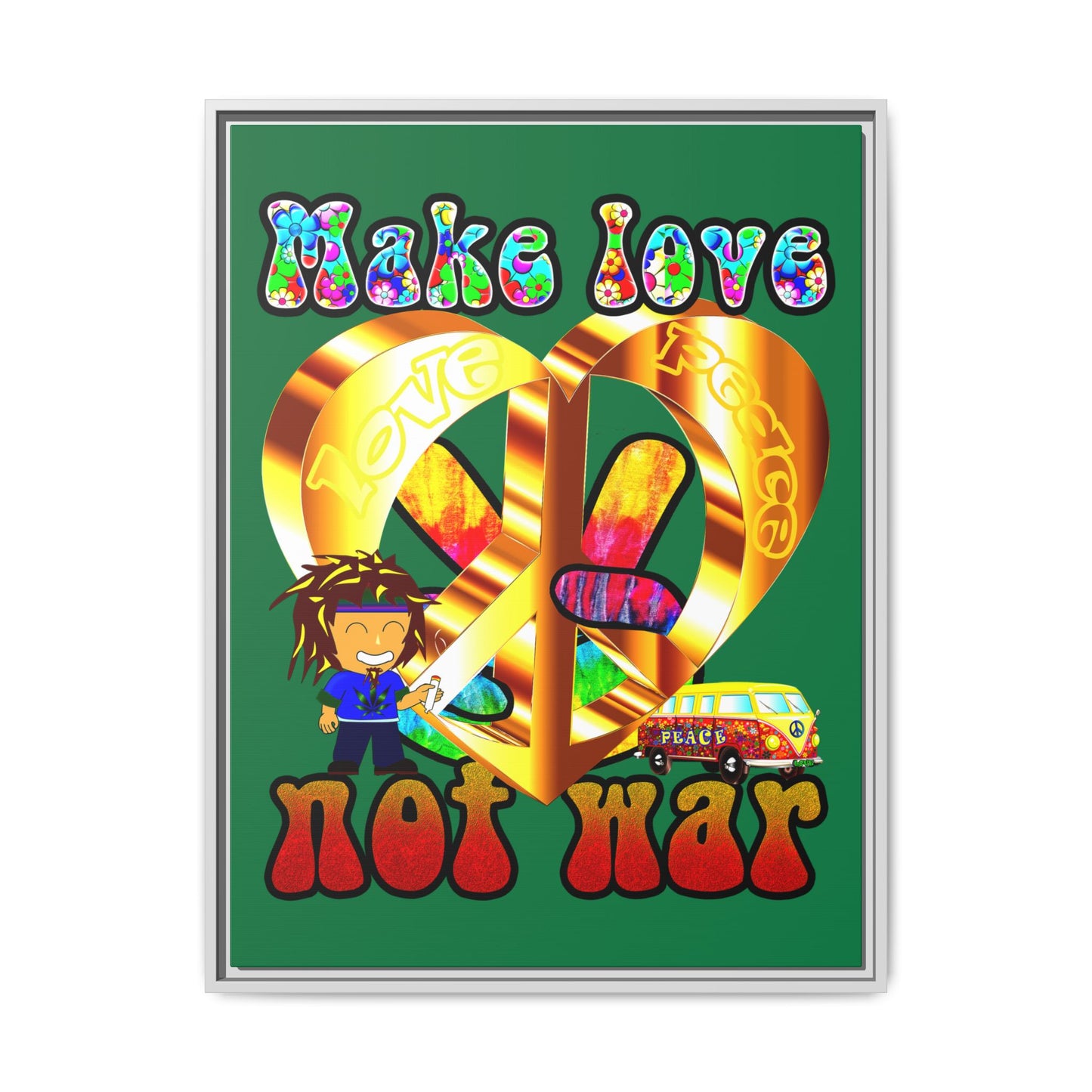 love peace - framed canvas art (dark green)