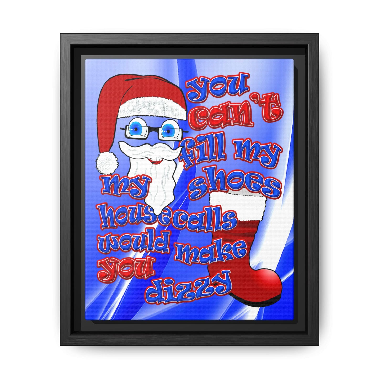 santa's shoes - framed canvas art (blue-white wave)