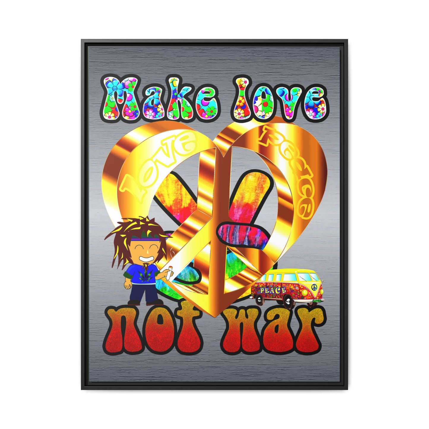 love peace - framed canvas art (brushed nickel)