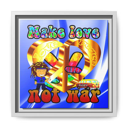 love peace - framed canvas art (blue-white wave)