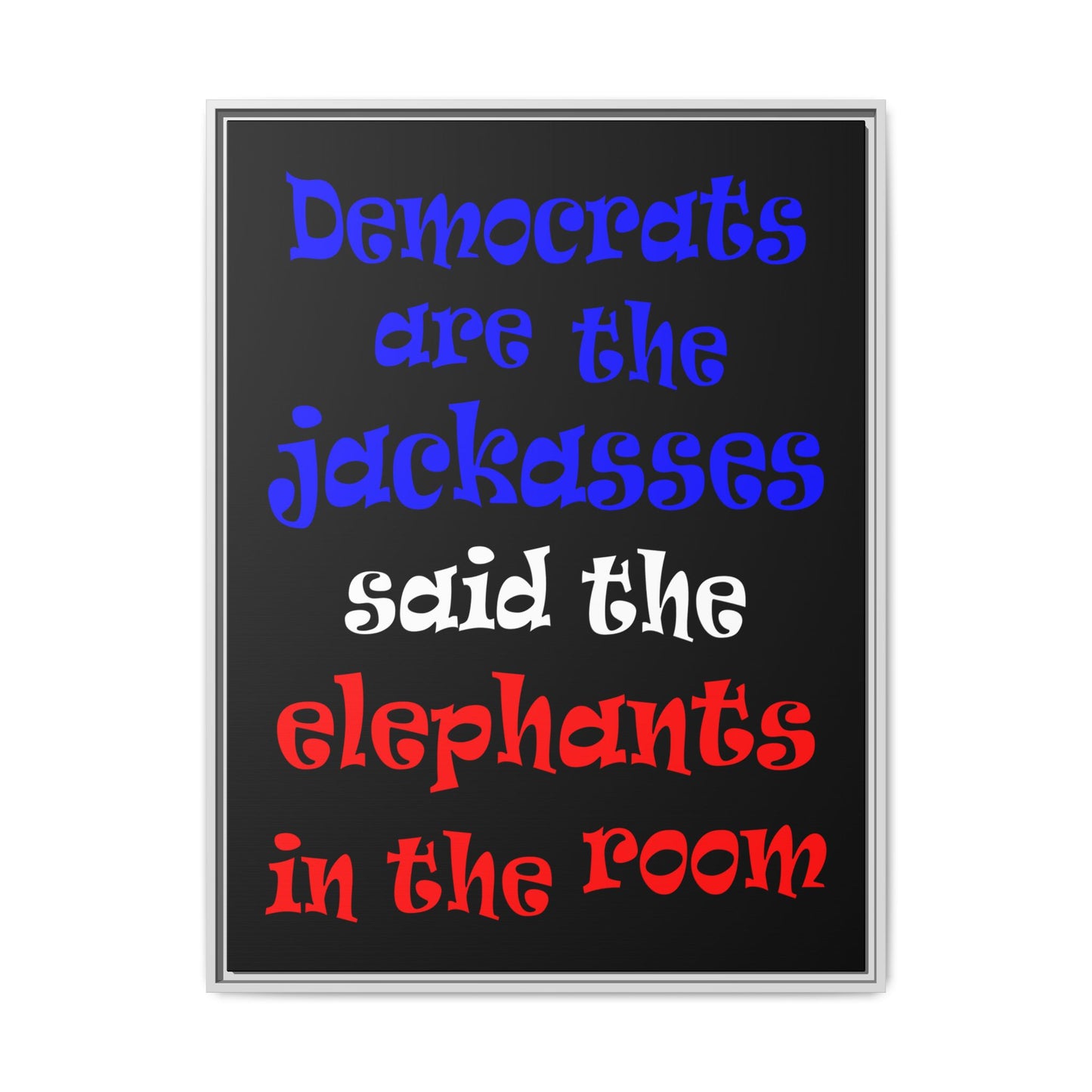 donkeys and elephants - framed canvas art (black)