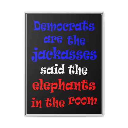 donkeys and elephants - framed canvas art (black)