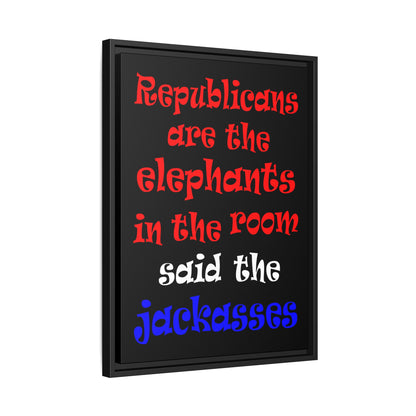 donkeys and elephants - framed canvas art (black)