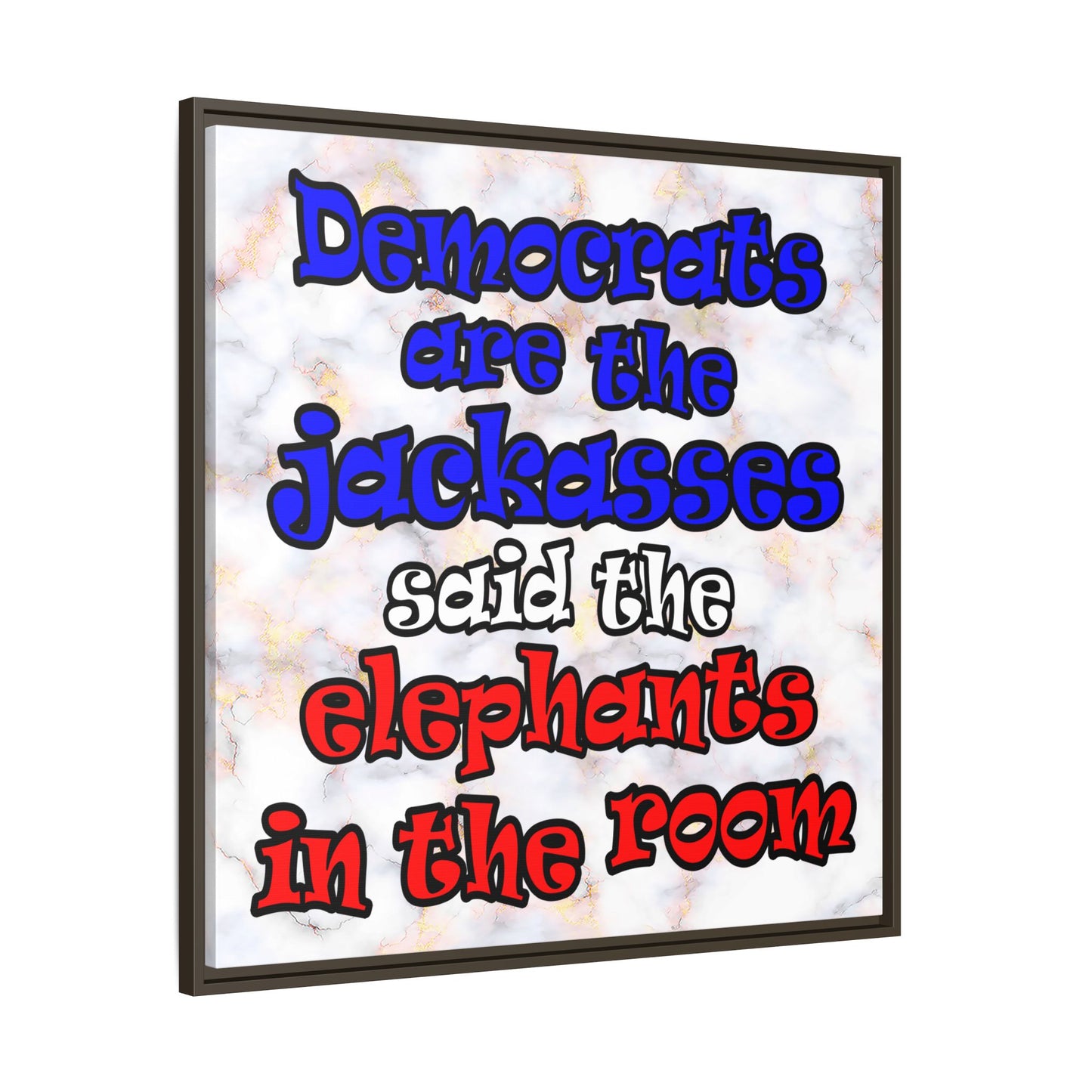 donkeys and elephants - framed canvas art (white marble)