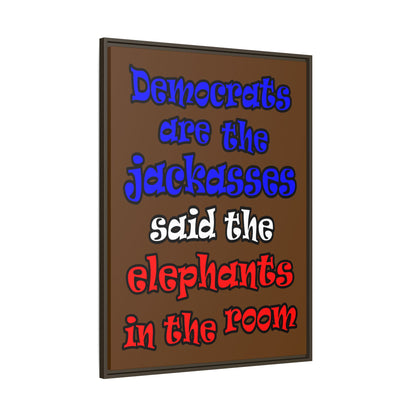 donkeys and elephants - framed canvas art (brown)