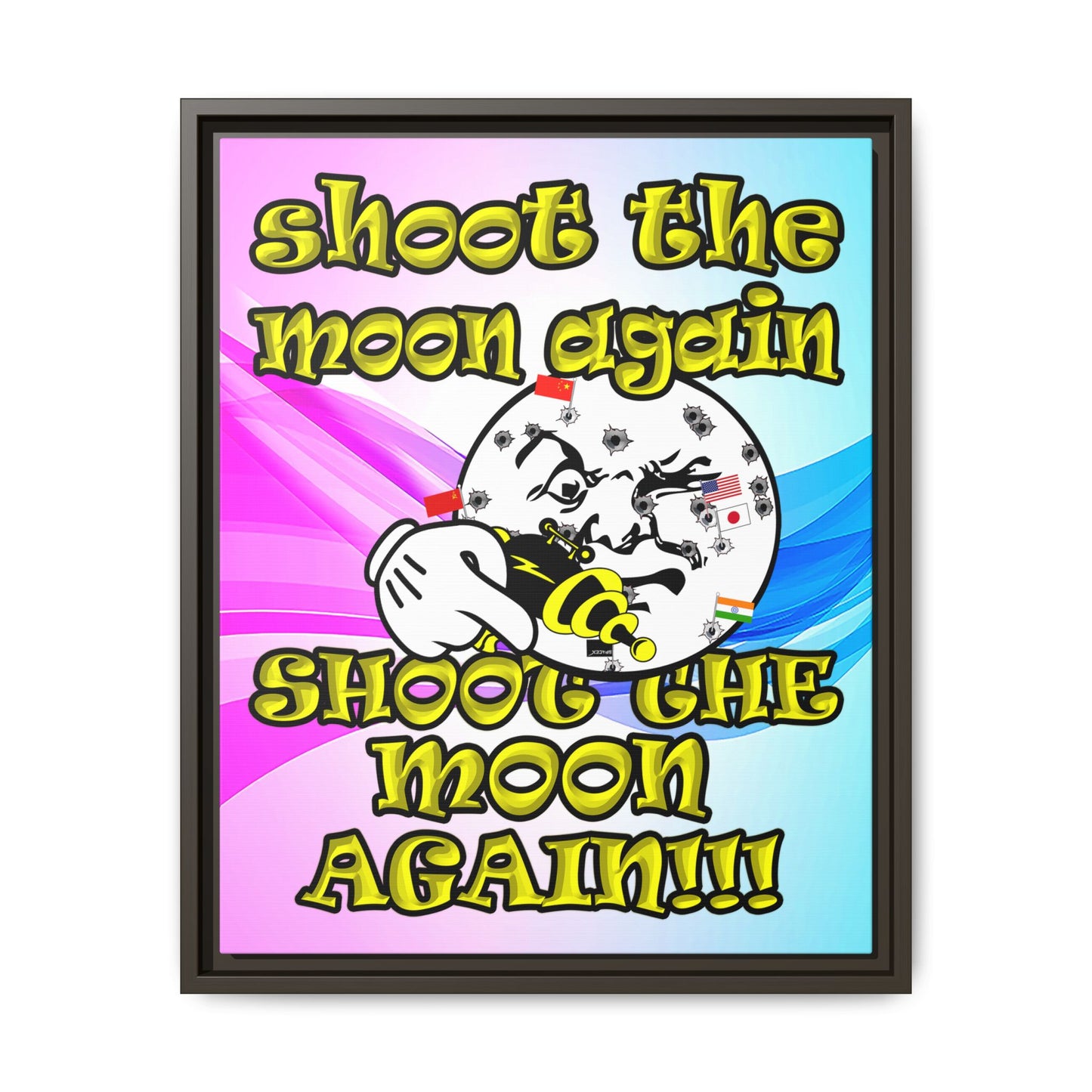 shoot the moon again - framed canvas art (light blue-pink wave)