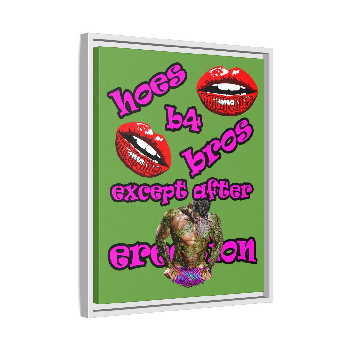 hoes b4 bros - framed canvas art (green)