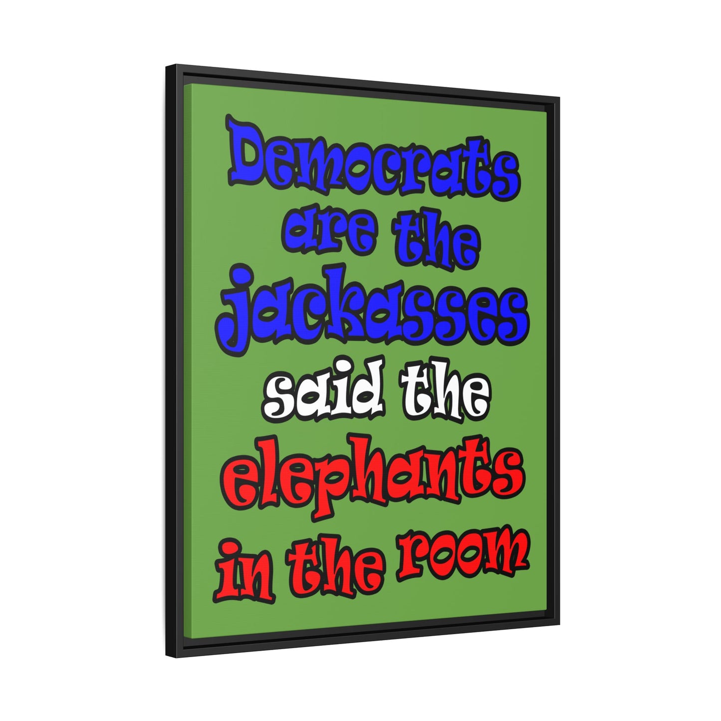 donkeys and elephants - framed canvas art (green)