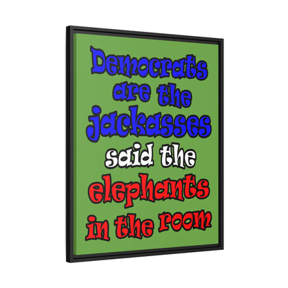 donkeys and elephants - framed canvas art (green)