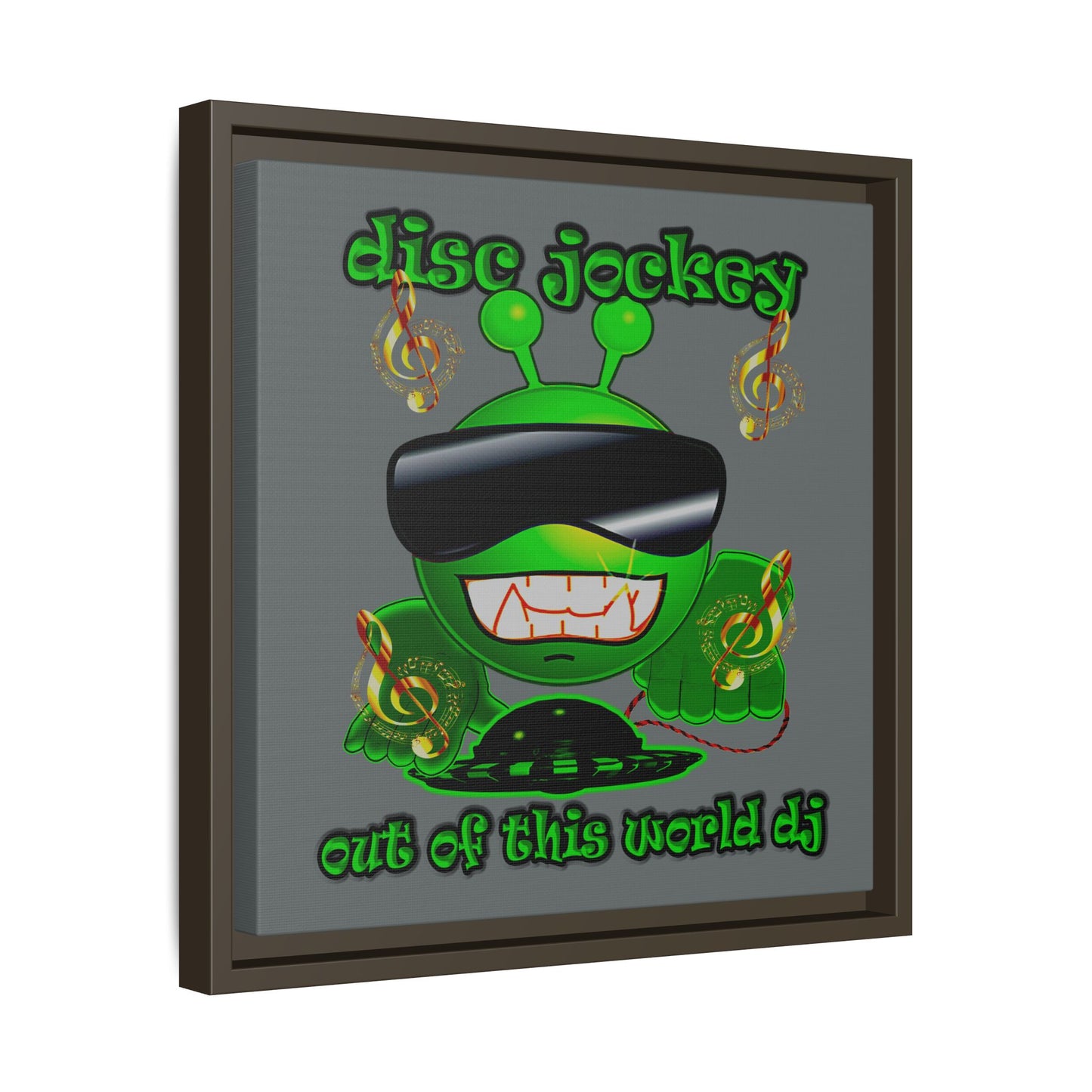 disc jockey - framed canvas art (dark grey)