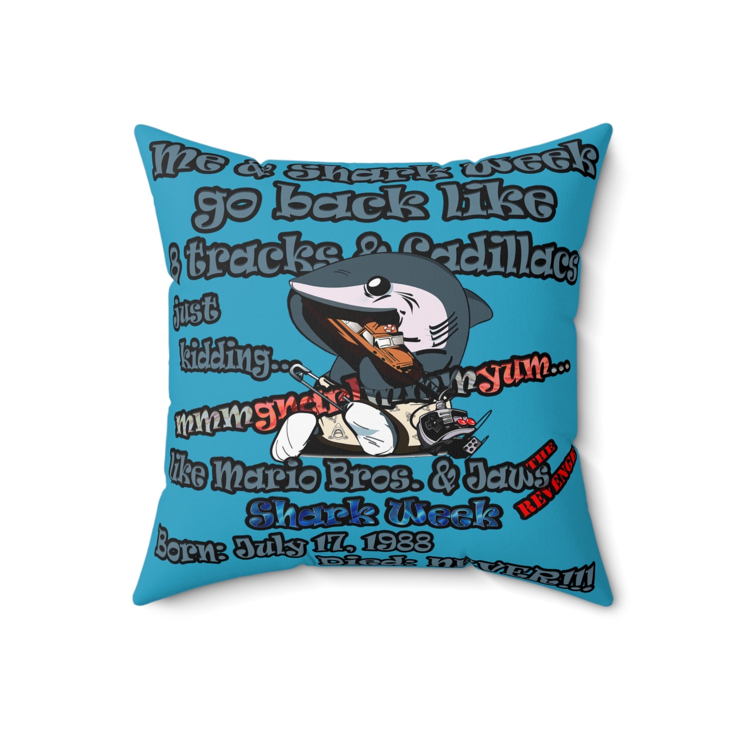 shark week - Faux Suede Square Pillow - (turquoise)