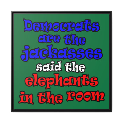 donkeys and elephants - framed canvas art (dark green)