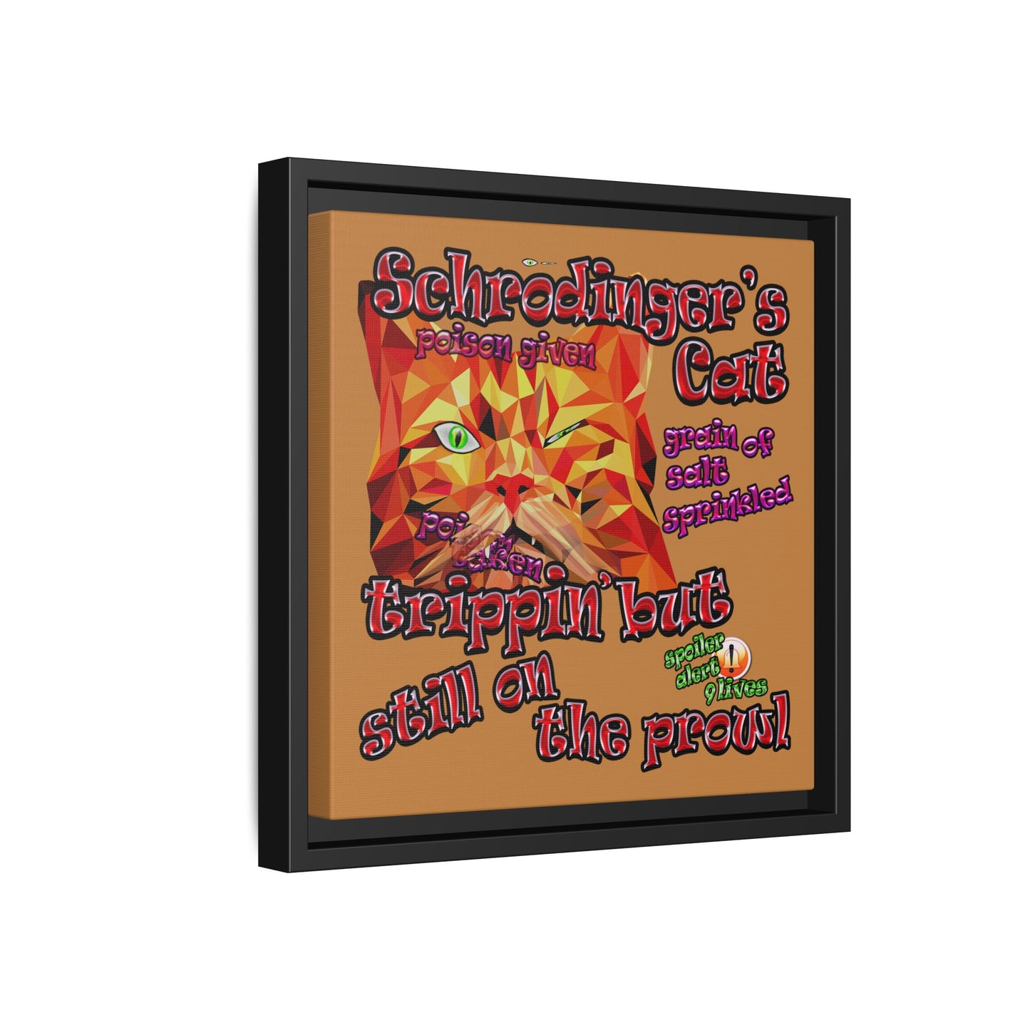 schrodinger's cat - framed canvas art (light brown)