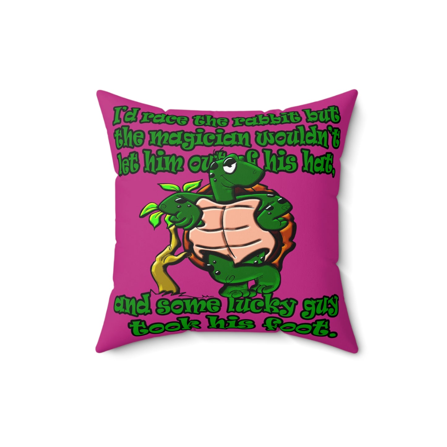 turtle race - Spun Polyester Square Pillow - (pink)
