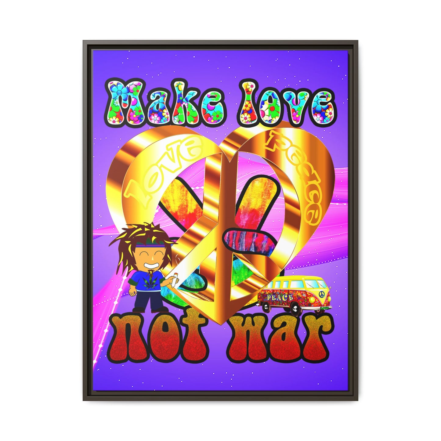 love peace - framed canvas art (purple-pink wave)