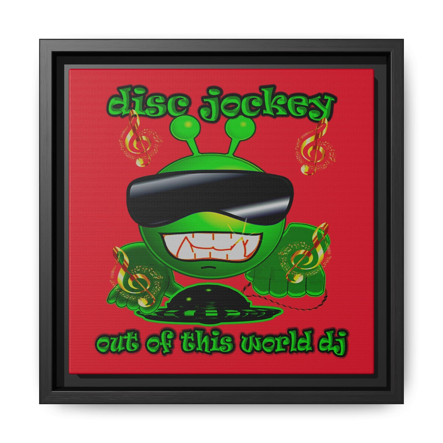 disc jockey - framed canvas art (dark red)