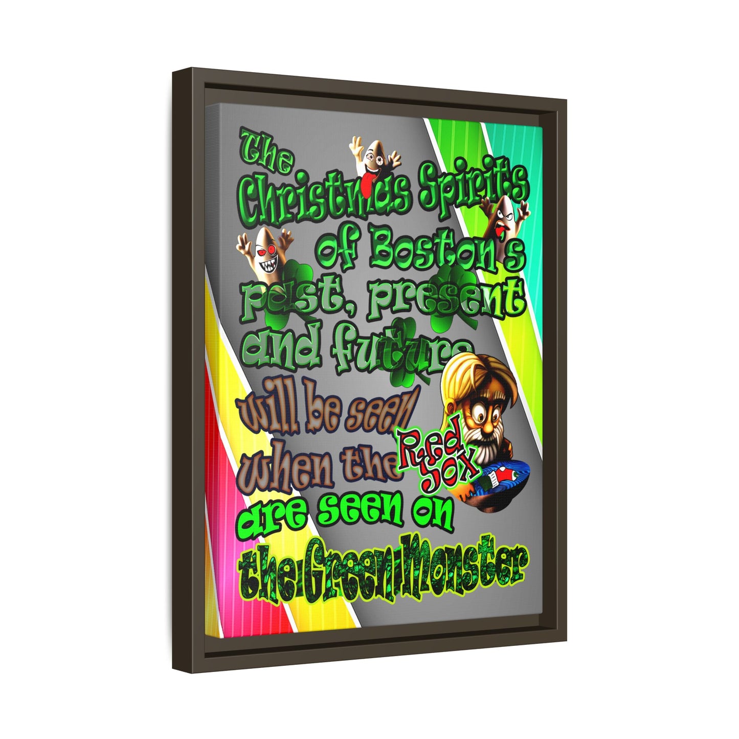 christmas spirits of boston - framed canvas art (rainbow split)