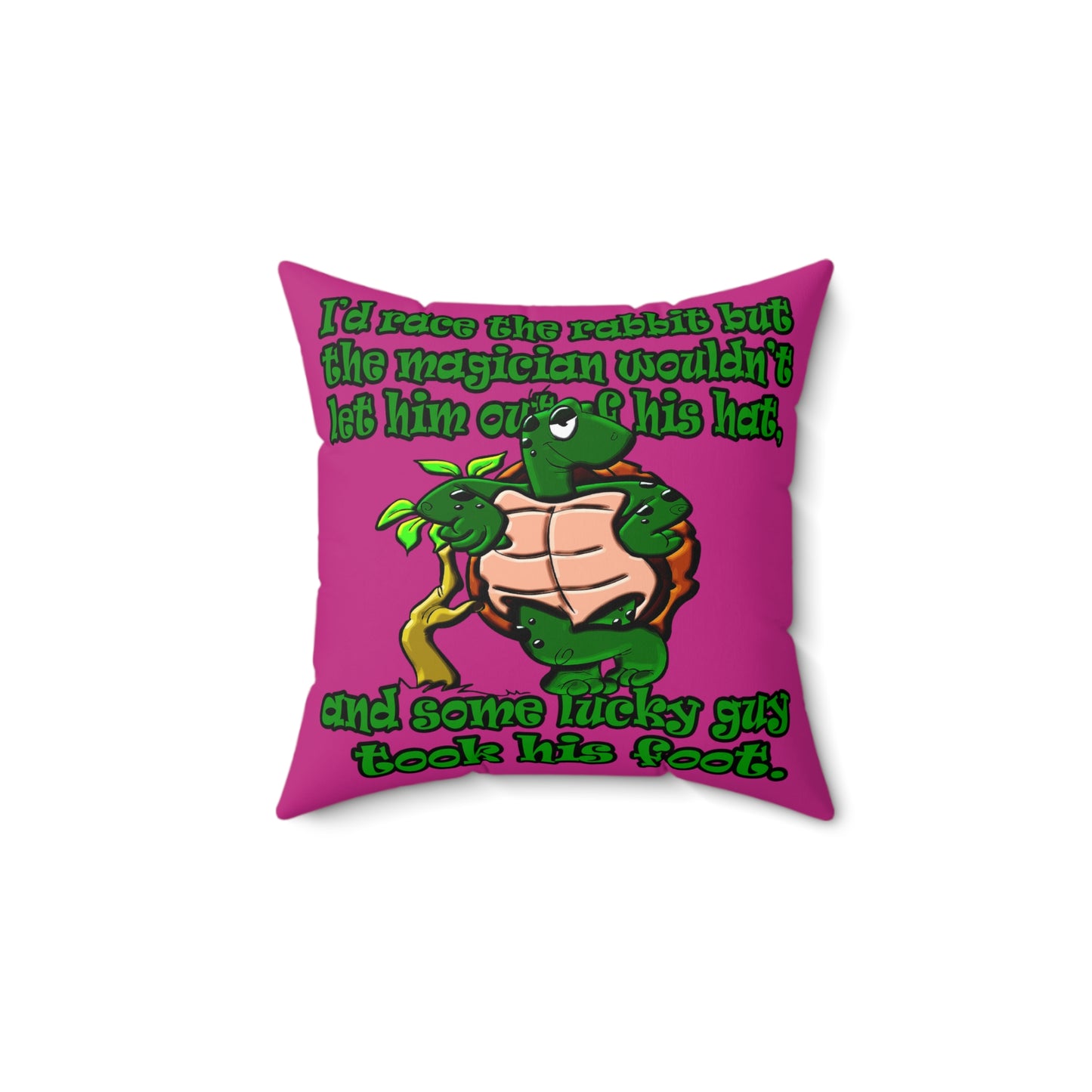 turtle race - Spun Polyester Square Pillow - (pink)