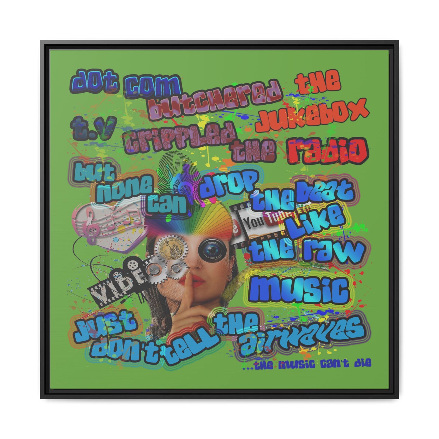 drop the beat - framed canvas art (green)