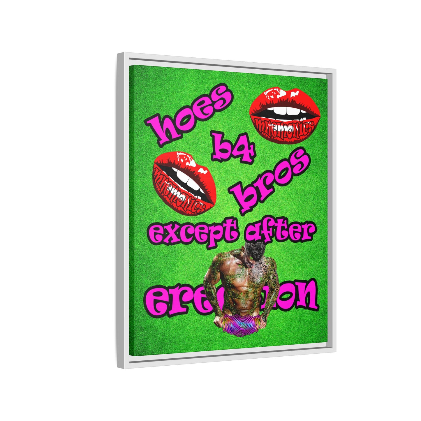 hoes b4 bros - framed canvas art (green turf)