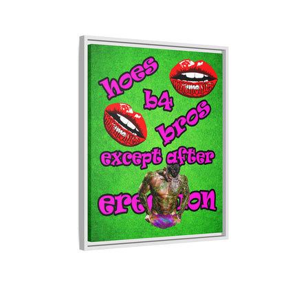 hoes b4 bros - framed canvas art (green turf)